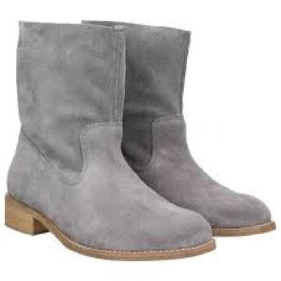 Jeffrey Campbell Gray Suede Mid Calf Booties 37 Low Heel Womens - Picture 1 of 8